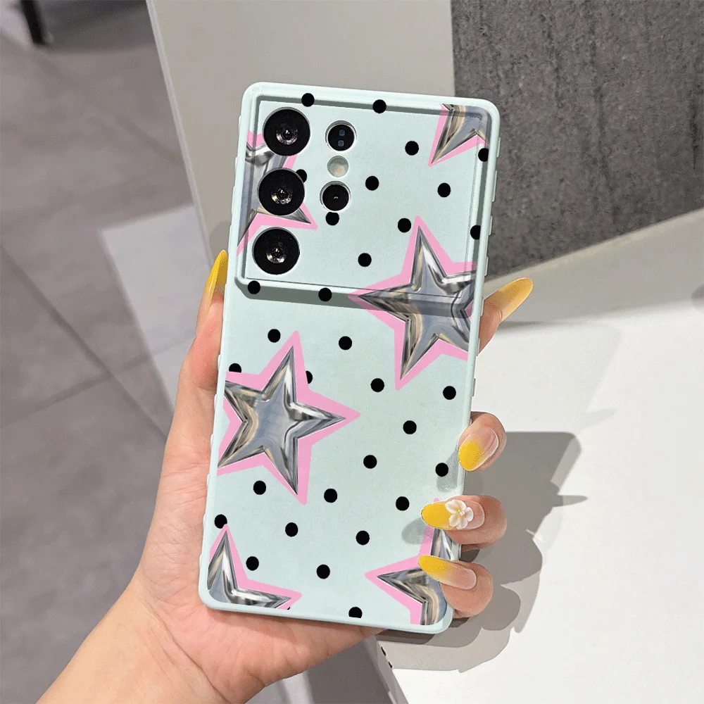 Silver Five-Pointed Pattern Phone Case for Samsung Galaxy S26 Ultra S25 S24 FE S23+ S22Plus A57 A36 A55 A56 Cute Star Soft Cover