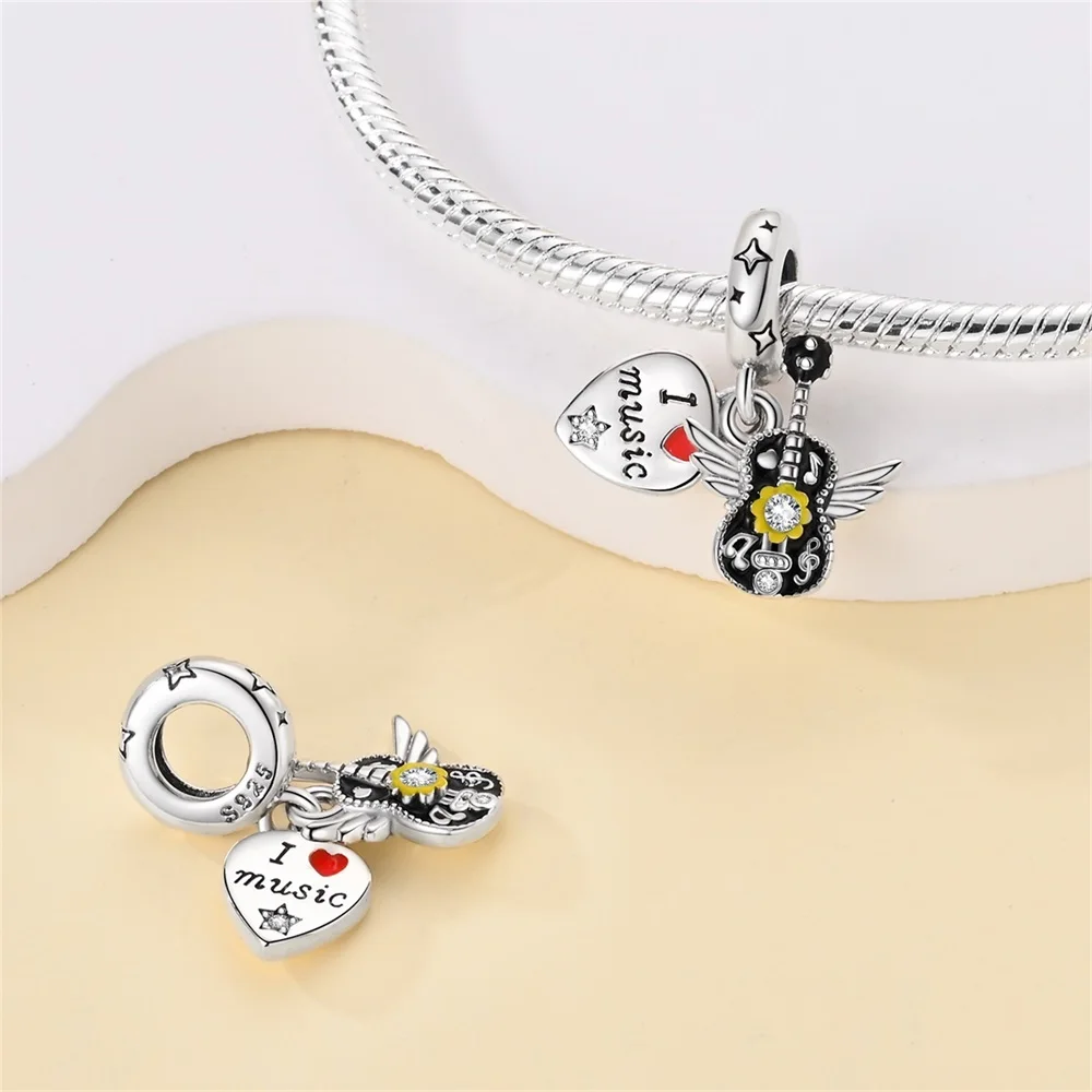 

Подвески Plata 925, гитарные бусины, подходят для оригинальных браслетов 925, подвески для женщин, ювелирные изделия, сделай сам, подарки