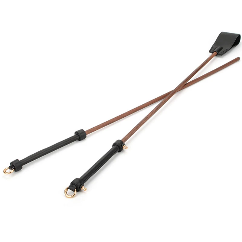 Genuine Leather+Walnut Wood Horse Whip Paddle,Rivet Reinforcement Handle Riding Crop Party Flogger Horse Riding