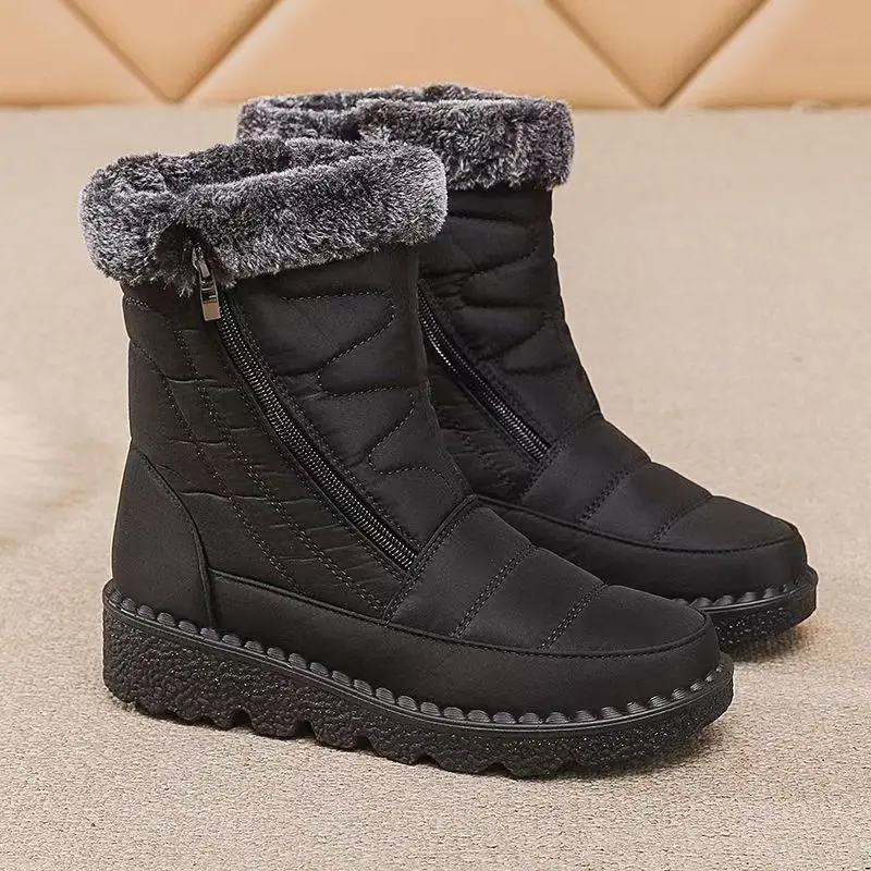

Women Flat sole High Top Snow Boots Winter Waterproof Non Slip Thicken Plush Keep Warm Zippers Cotton Boots Elderly Cotton Shoes