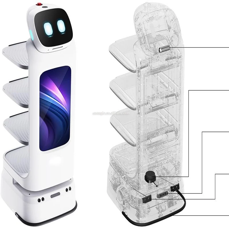 Робот-официант, обслуживание ресторана, доставка еды в помещении, с 4-мя подносами, легкий робот-официант для рекламы