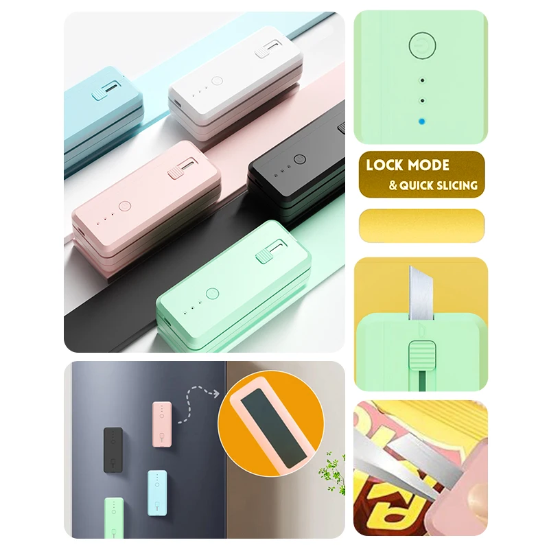 Mini selador de saco com vedação térmica, 1300mAh recarregável com cortador, modos de calor triplos