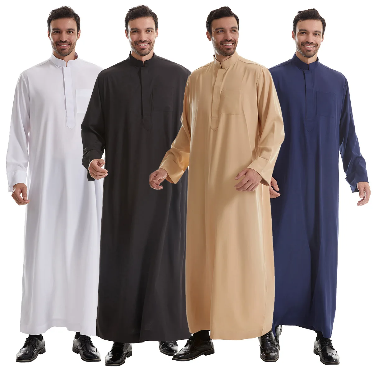 UNI Muslim Eid Ramadan Men Robe Long Sleeve Saudi Abaya Thobe Jubba Thobe Dubai Daffah Kaftan Islamic Arabic Dress Caftan Gown