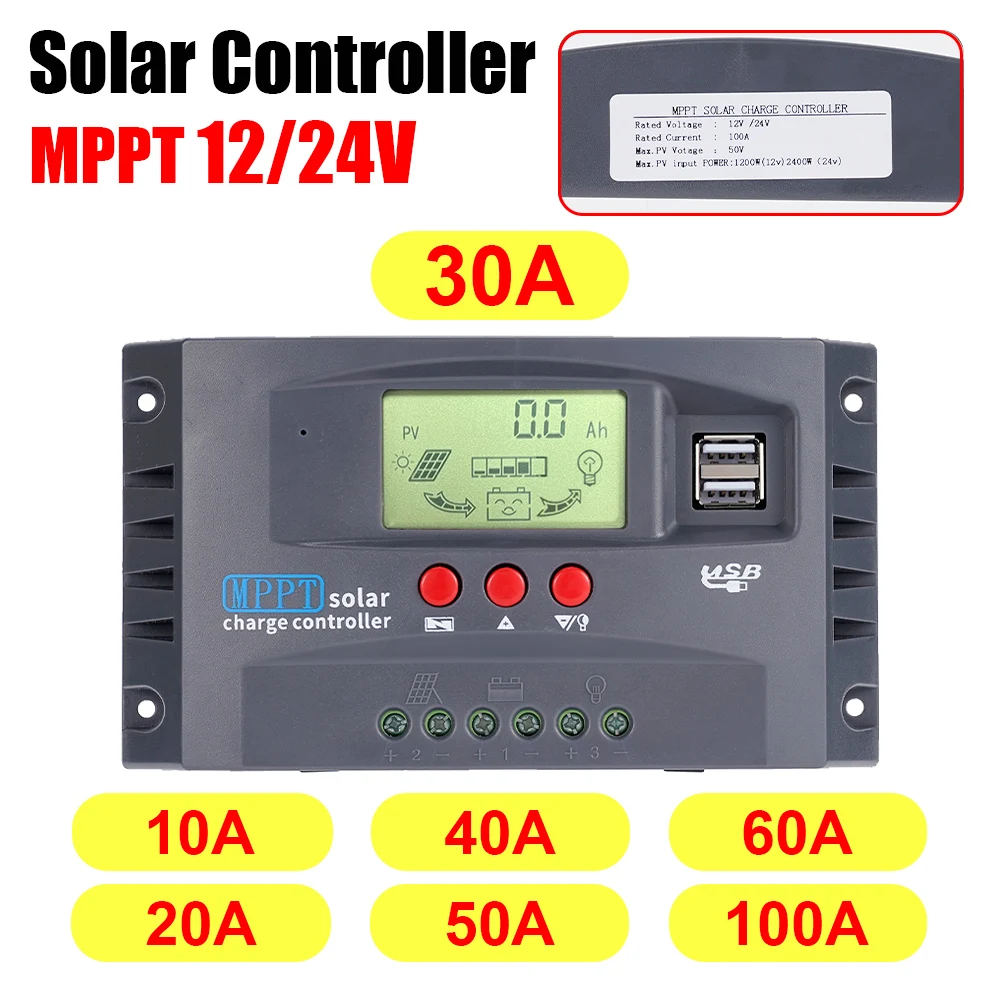 

50VDC Photovoltaic Regulato MPPT Solar Electric Vehicle Charging Controller LCD 10A-100A For Lithium Lifepo4 GEL Lead Acid