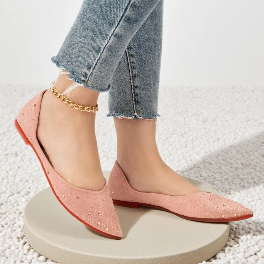 

Универсальная повседневная обувь на плоской подошве с острым носком и кристаллами, женская обувь, мокасины, лоферы, женские туфли на плоской подошве со стразами