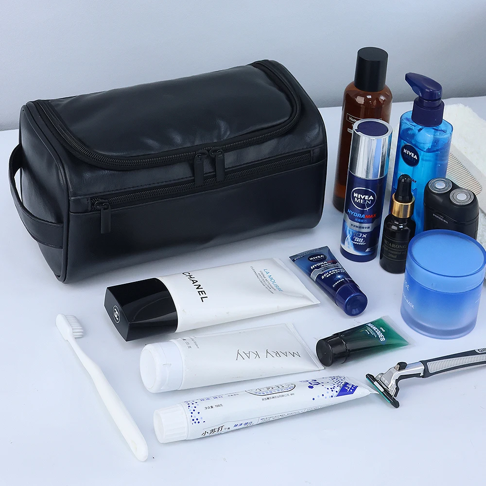 Herren PU Vintage Luxus Toilettentasche Reise-Essentials Business Kosmetik-Make-up-Etui Hängende Aufbewahrungsorganizer Waschtaschen – Detail 9