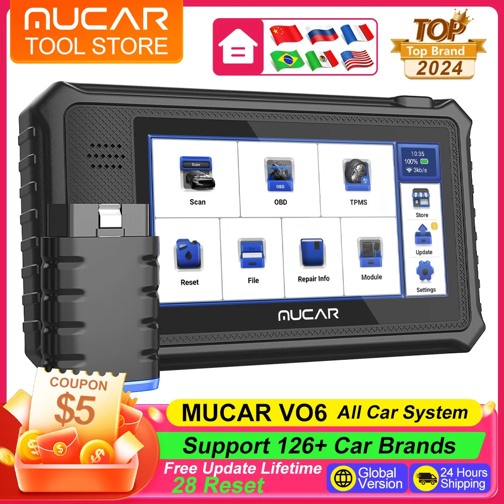 MUCAR VO6 OBD2 Scanner Diagnostic Tools 28 Reset Services 2024 Bidirectional Scan Tools Full Systems Auto Diagnostic Scanner