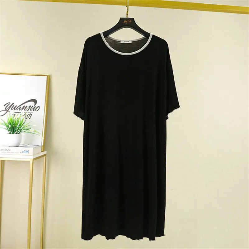 Korean Version Summer Nightgowns Women Thin Casual Home Clothes Short Sleeve Solid Color Loose Sleepy Dress Female Nightshirt