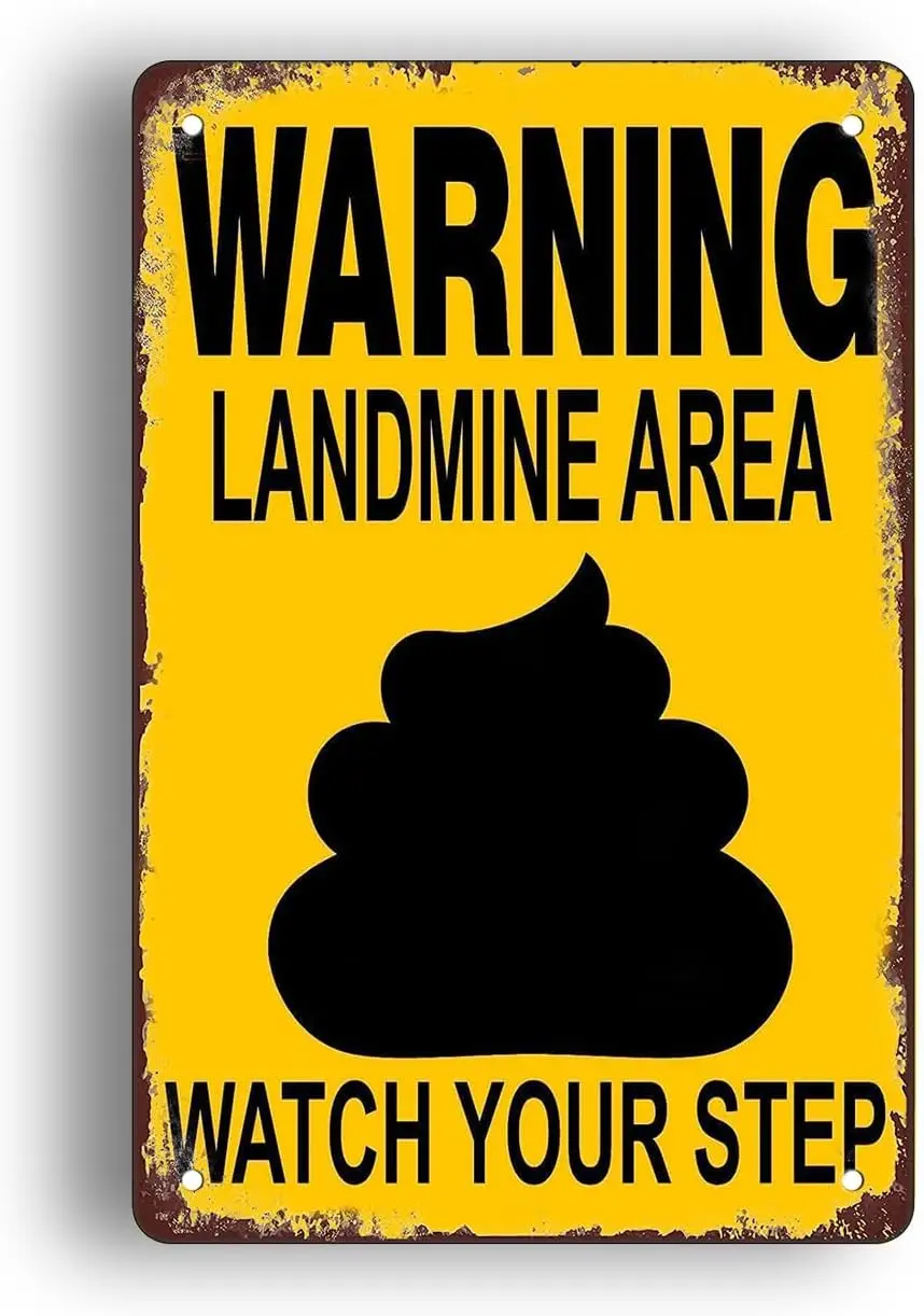 Signs Landmine Poop Warning Dogs Landmine Metal Sign For Door Heavy Duty Metal Tin Sign Gift Notice Vintage Iron Signs Road Fore