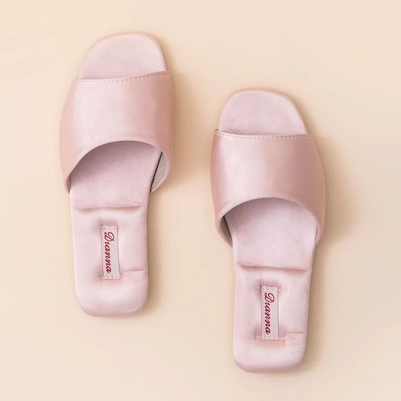 

New Luxury Satin Mules for Women Elegant Open Toe Flat Slippers Soft Woman Indoor Home Shoes for Wedding Party Daily Wear Sliper