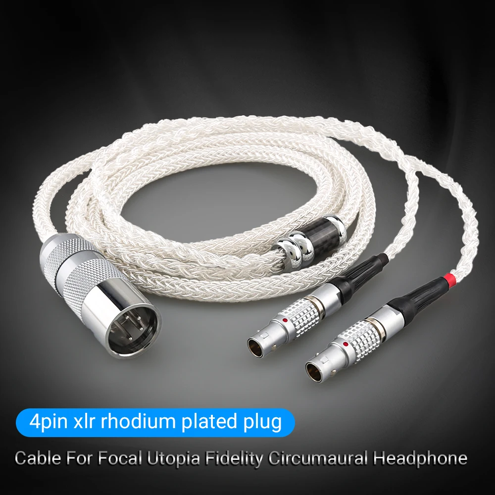 16 Cores Pure Silver Headset Upgraded Cable For Focal Utopia Fidelity Circumaural Headphone 4pin xlr plug