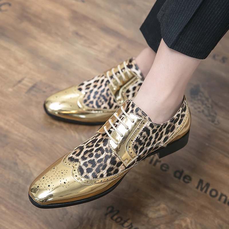 

Mens Shoes Lace Up Oxfords Leopard Casual Leather Leisure Shoes Comfortable Handmade Trend Fashion Nightclub Party Street Shoes