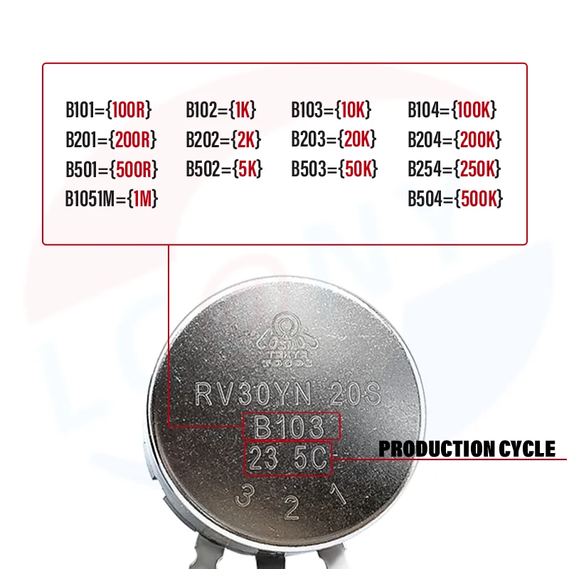 1PCS RV30YN20S B102 103 104 105 201 202 203 204 254 302 303 501 502 503 504 5K 10K 100K 500K 200K 500 ohm Potentiometer RV30