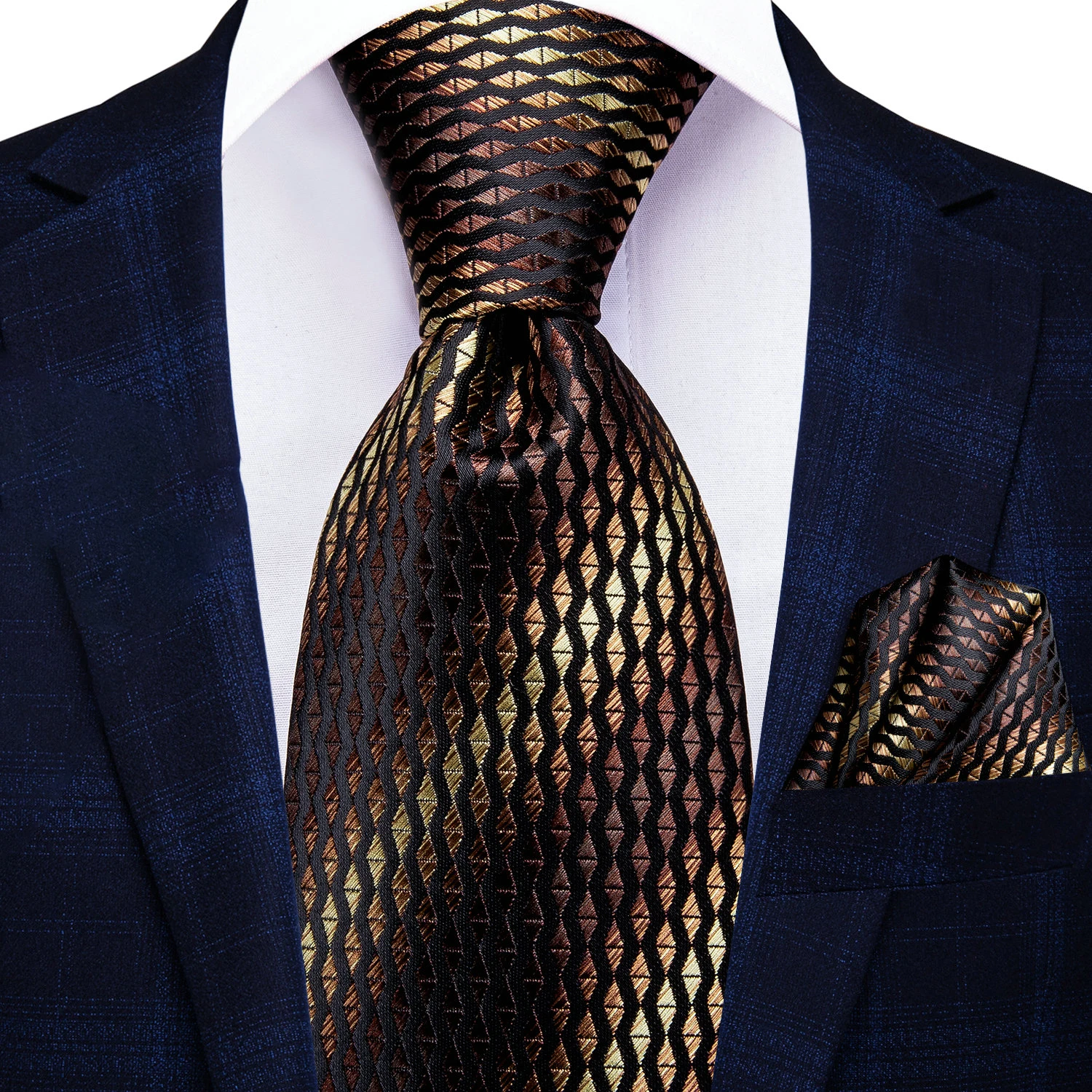 VERVEROW Woven Wave Texture Necktie Matching Pocket Square Set Men Formal Dress Tie Handkerchief Accessory for Office