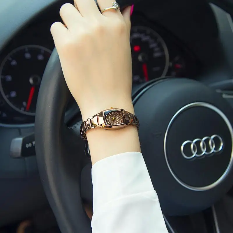 Relojes de cristal de lujo para mujer, reloj de cuarzo con diamantes, pulsera de acero para mujer