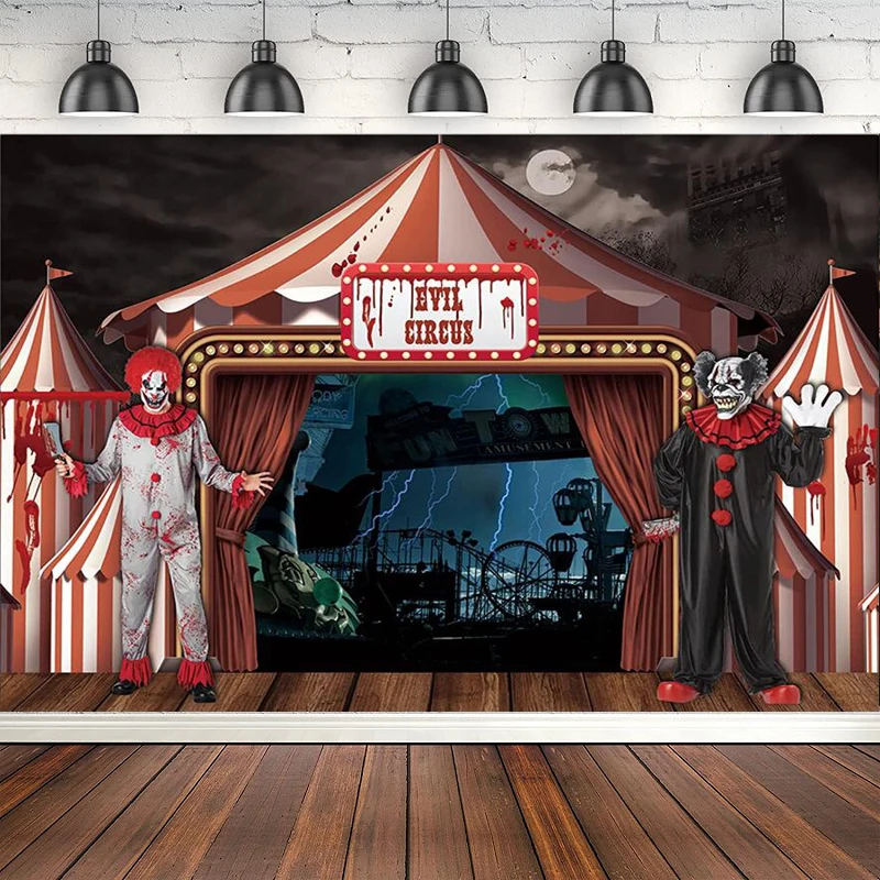 Horror Circus Photography Backdrop Halloween Party Decor Carnival Haunted House Evil Giant Clown Background Hallowmas Banner