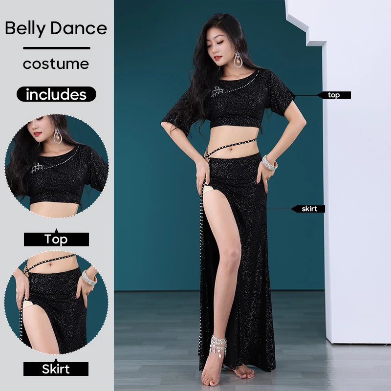 Belly Dance Costumes Top and Skirt 2 Pcs Set For Adult Women Stage Performance Worksuit Personal Practice Clothes Costume