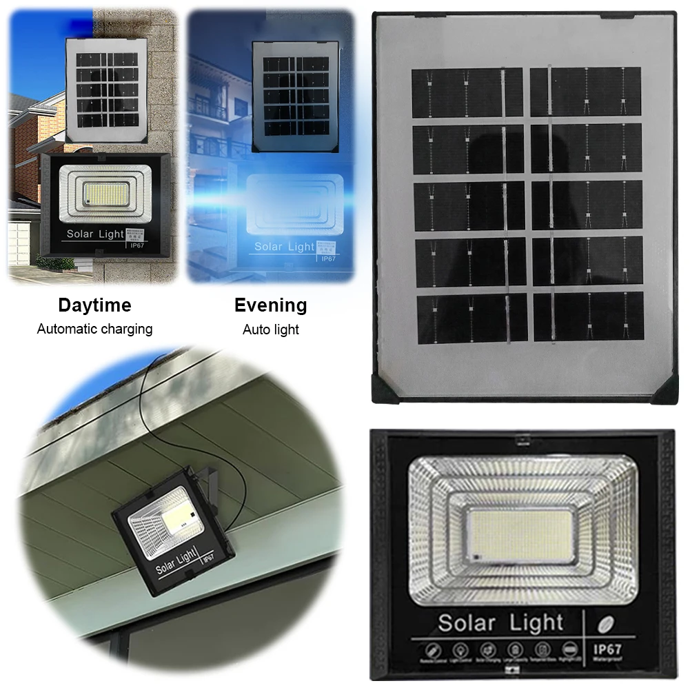 Solar Powered Wall Lamp IP67 Waterproof Outdoor Street Light Auto-On Smart Wall Light Flood Light for Garden Courtyard
