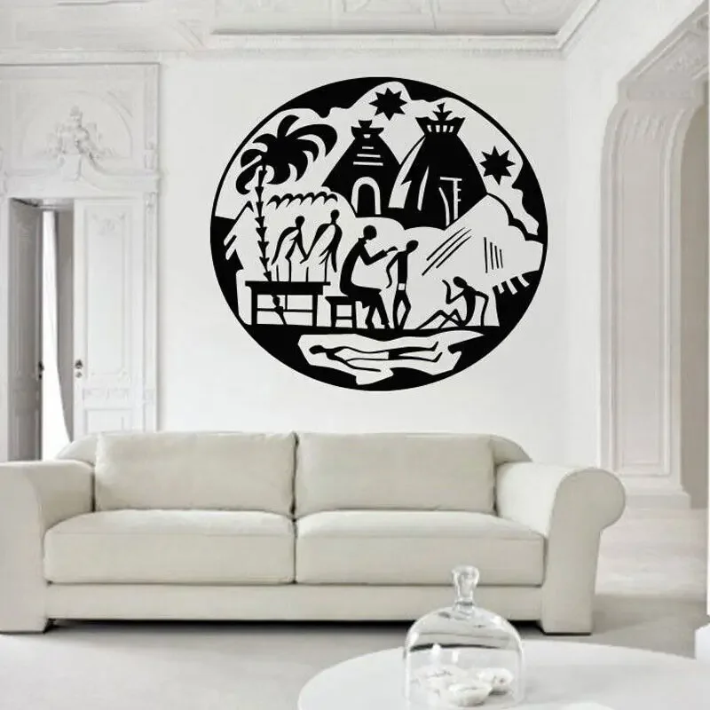 Vinilo Decorativo para Pared con Diseño de Animales de la Savana, Continente Africano, Aldea Africana, Elefante, Jirafa, Decoración para el Hogar, Sala de Estar, Mural 3294
