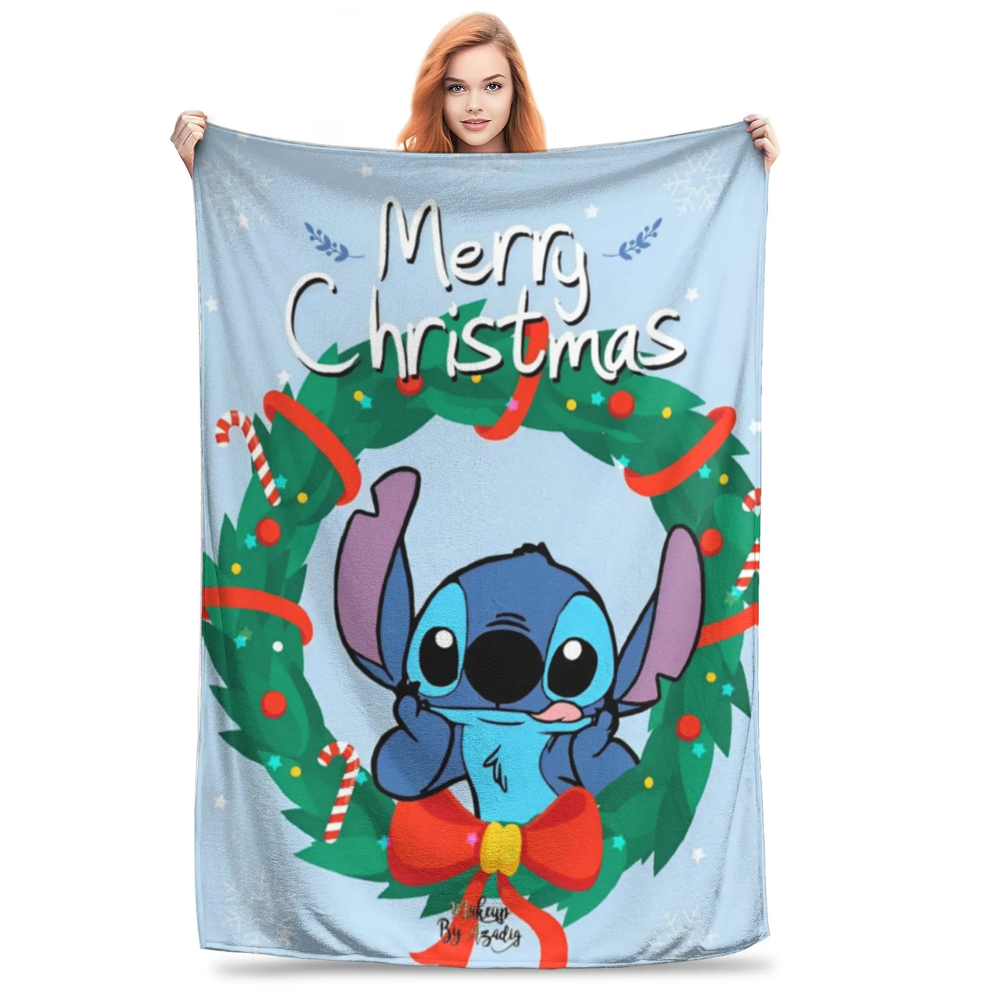 Merry Christmas Stitch & Lilo Throw Blanket for Couch  Soft Fuzzy Plush Blanket 50x60 Inches Multiple Sizes Bedspreads