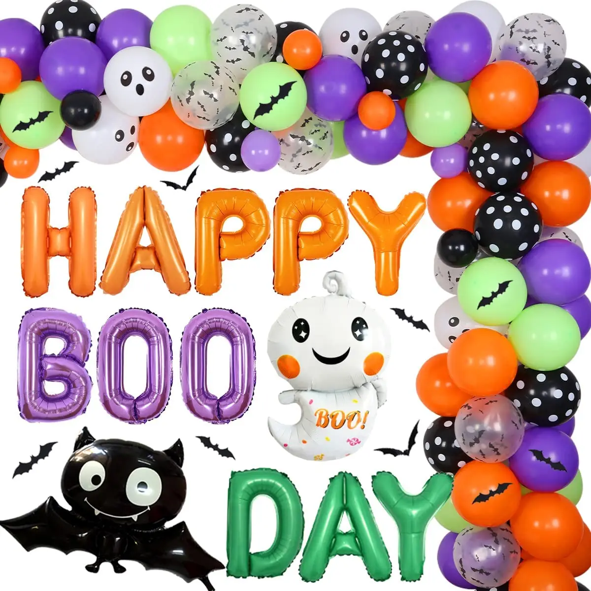 

Halloween Happy Boo Day Party Decorations Ghost Bat Balloon Garland Kit 3D Wall Sticker Kid Boy Birthday Party Supplies Orange