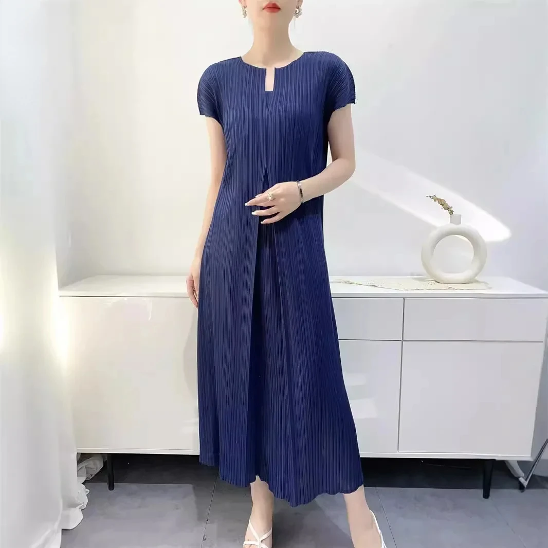 

ALSEY Pleated Women's Dresses Midi Fashion Simple Niche Design Wrap Sleeve Splicing Pleated Dresses 2024 Summer New