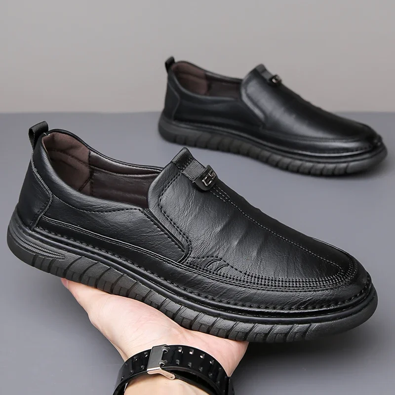 Herren-Leder-Loafer, rutschfeste, flache Schuhe zum Gehen, atmungsaktive Outdoor-Slipper, Freizeitschuhe für Männer, Arbeit, Büro, Fahren, Turnschuhe, Größe 48 – Detail 6
