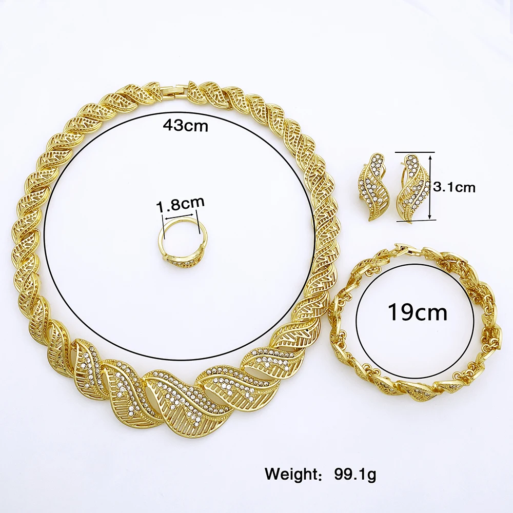 Elegant Women Jewelry Set Quality 18K Gold Plated Classic Design Plant Leaf Necklace Earrings Bracelet And Ring Full Set Jewelry