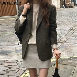 BGTEEVER Stylish Loose Single-breasted Female Suit Coats Autumn Winter Elegant Long Sleeve Thicken Women Solid Blazer Coats