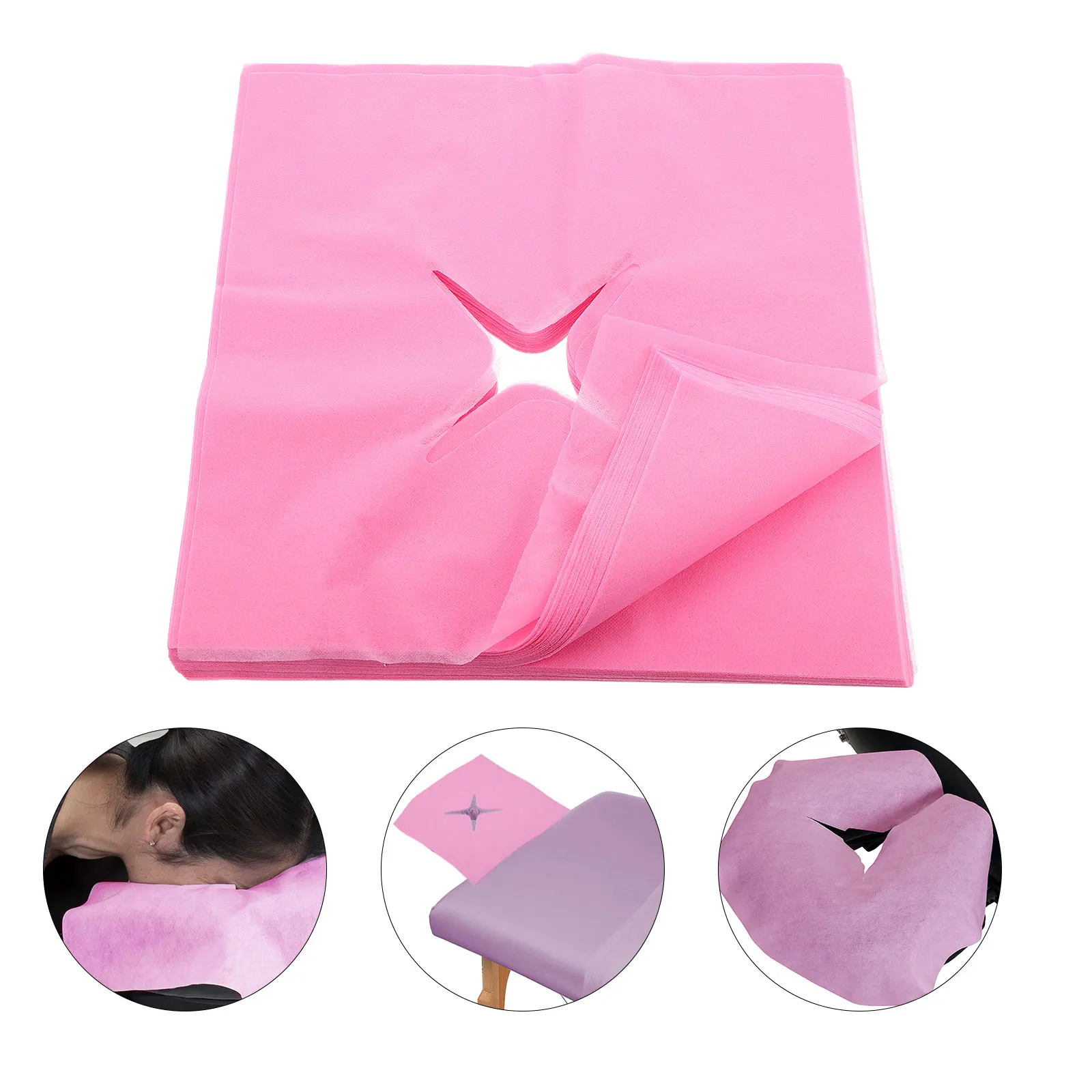 

100 Pink Disposable Face Pillow Covers Massage Headrest Pads Spa Beauty Tools Non Woven Thickening Towels Relaxation Mats