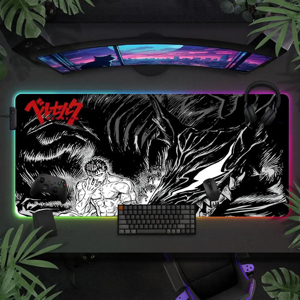 

Guts Sword in Berserk Large RGB Gaming Mousepads LED Light Locked Edges Game Accessories Table Pads PC Keyboard Mat XXL 90x40cm