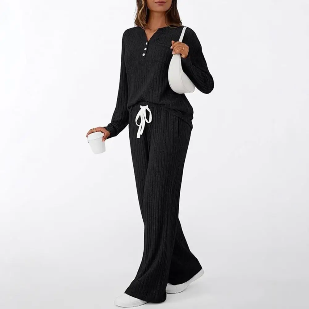 Comfortable Sleep Set Cozy Women's Lounge Sets Long Sleeve Top Wide Leg Pants Pajamas Matching Sweat Suits with for Ultimate
