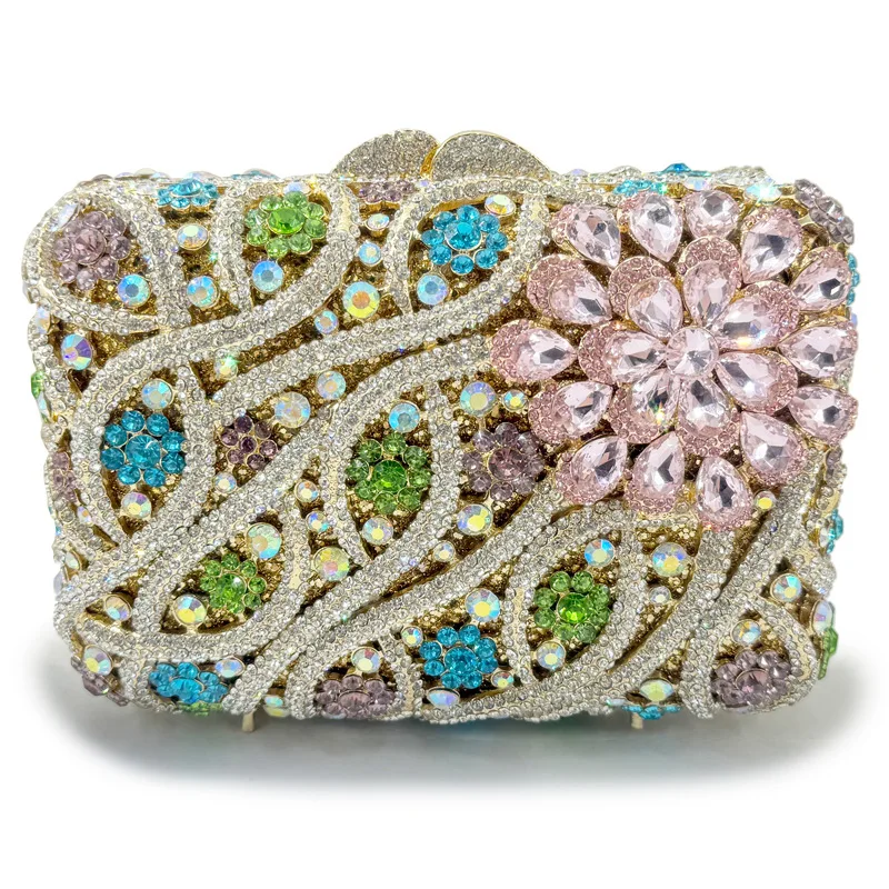 

2025 New Luxury Gold Champagne Dark Green Clutch Diamond Party Women's Evening Bag Christmas Gift Wedding Handbag