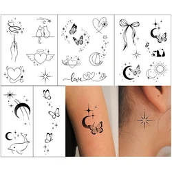 5pcs Bow Panda Design Fake Tattoo Y2K Butterfly Heart Waterproof Temporary Black Gothic Sexy Art Lasting Tatoo Stickers Body Art