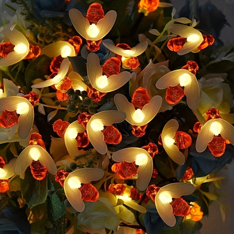 

Светодиодные фонари на солнечной энергии, 5 м, 20-световые гирлянды в виде пчелы, уличные водонепроницаемые цветные декоративные светильники для газона и сада