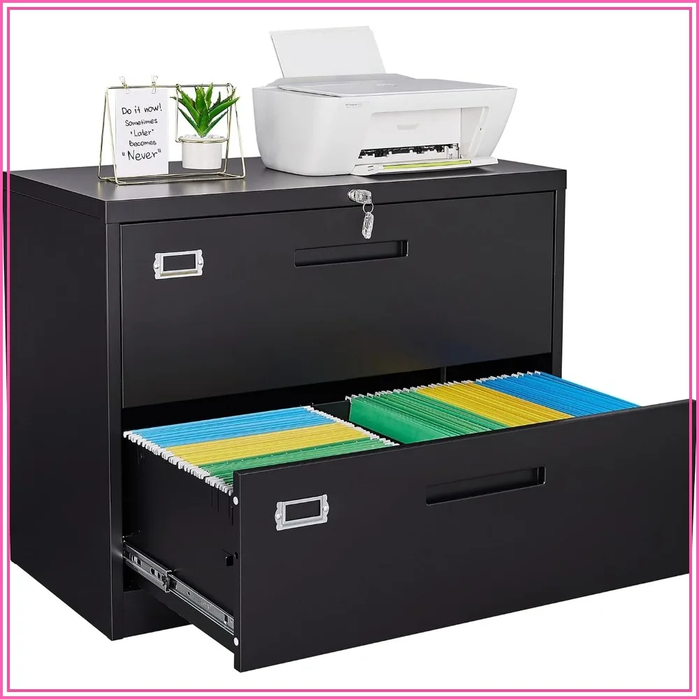 Metal Lateral File Cabinet with Lock, 2 Drawer Steel Storage for Home Office, Letter/Legal/F4/A4
