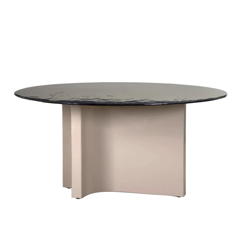

Italian minimalist solid wood round dining table Villa household round transparent dining table