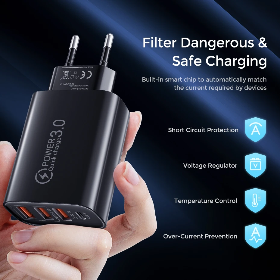 Total 30W USB PD Charger Multi Port Fast Charger Universal Travel Charger Adapter for iPhone Samsung Xiaomi Huawei Quick Charger image 4