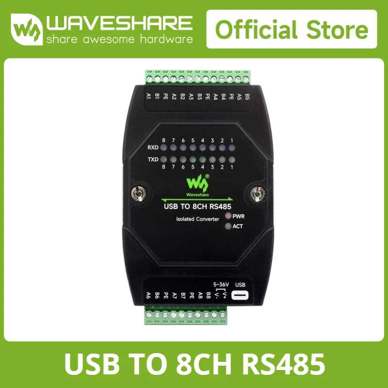 

Waveshare USB TO 8CH RS485 Industrial Grade Isolated Converter, USB To RS485 Adapter, Multiple Protection Circuits, Wall-mount