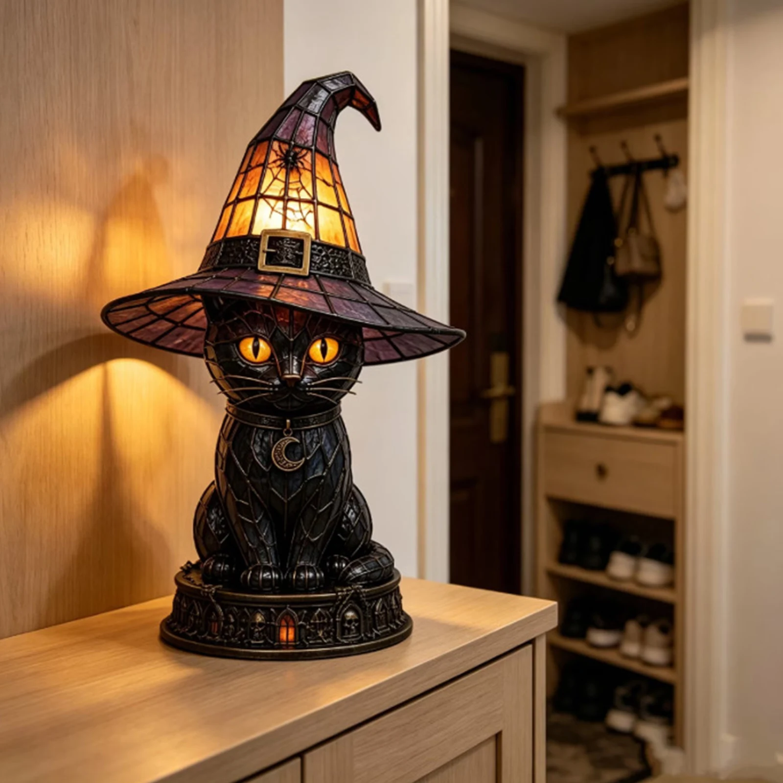 Handcrafted Retro Resin Witches Lamp Halloween Decorations for Colorful Wizard Hat Lamp Gifts for Mysterious Bedroom Atmosphere