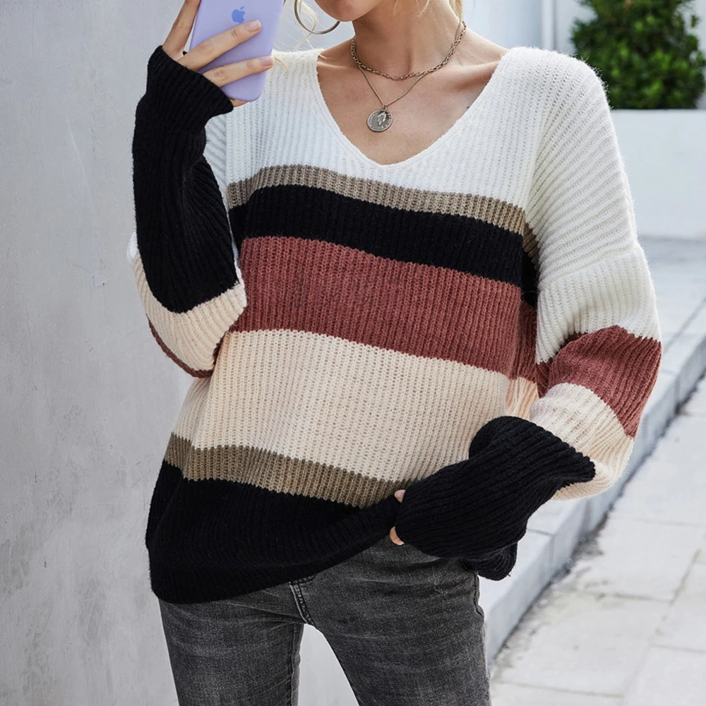 

Весенний новый стиль, пуловер большого размера с v-образным вырезом, трикотаж, мода Ins, интернет-знаменитости, европейско-американский стиль, весна