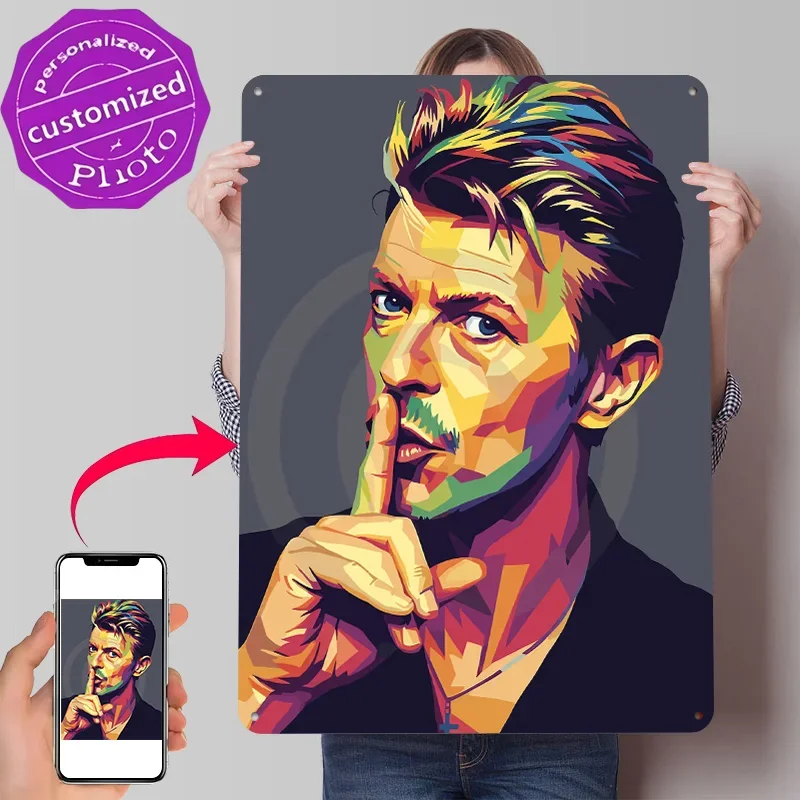 David Bowie Pop Art Portrait Personalized 3D Textured Metal Poster Wall Art Vintage Tin Signs for Office Decor Room Wand Deko