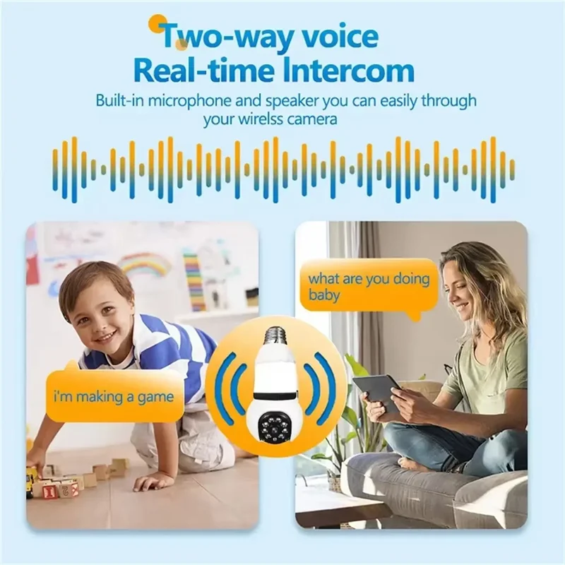 ABGI-8MP المصباح الكهربي واي فاي كاميرا ذكية E27 LED لمبة IP مراقبة اتجاهين الصوت اللون للرؤية الليلية 360 °   تتبع الاصطناعي