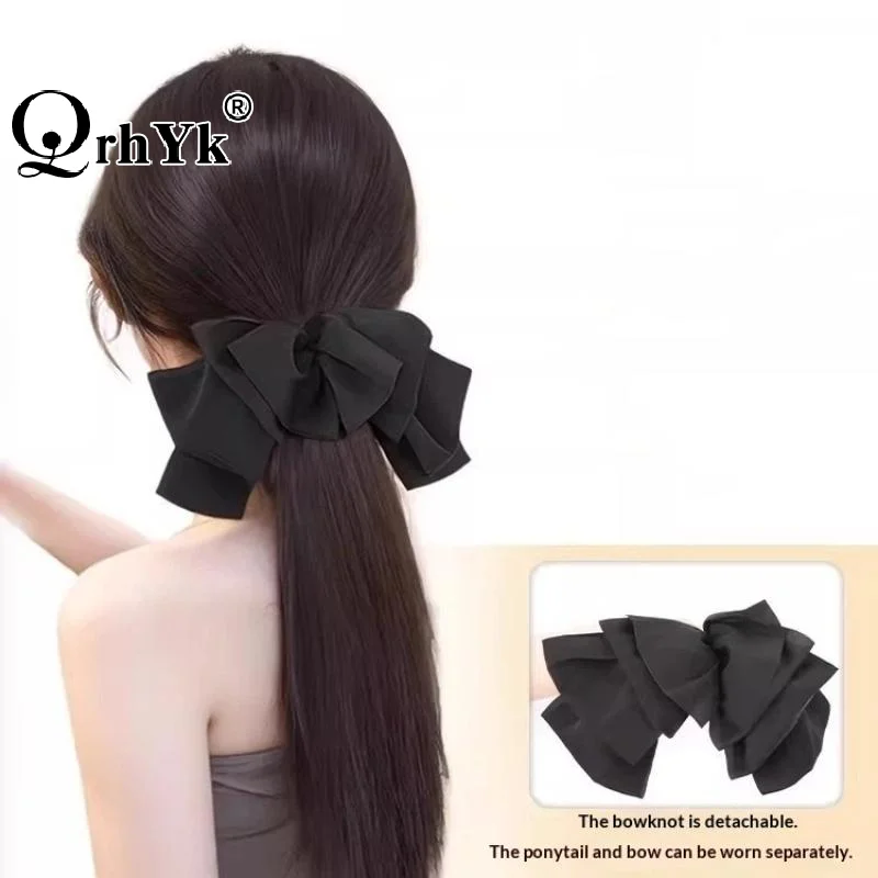 Hepburn-style Bow-tie Straight Ponytail Wig Headwear Lazy Headband Braid Wig Clip Integrated Style Fluffy For Daily Wear