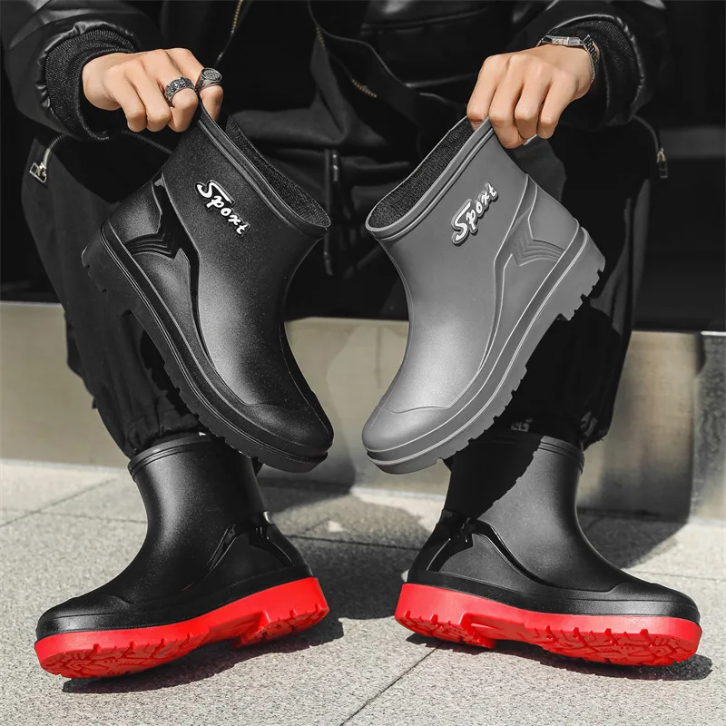 Fashion Men\'s Rain Boots Anti-slip Warm Wear-resistant Outdoor Waterproof Rubber Shoes Work Garden Galoshes Fishing Water Shoes