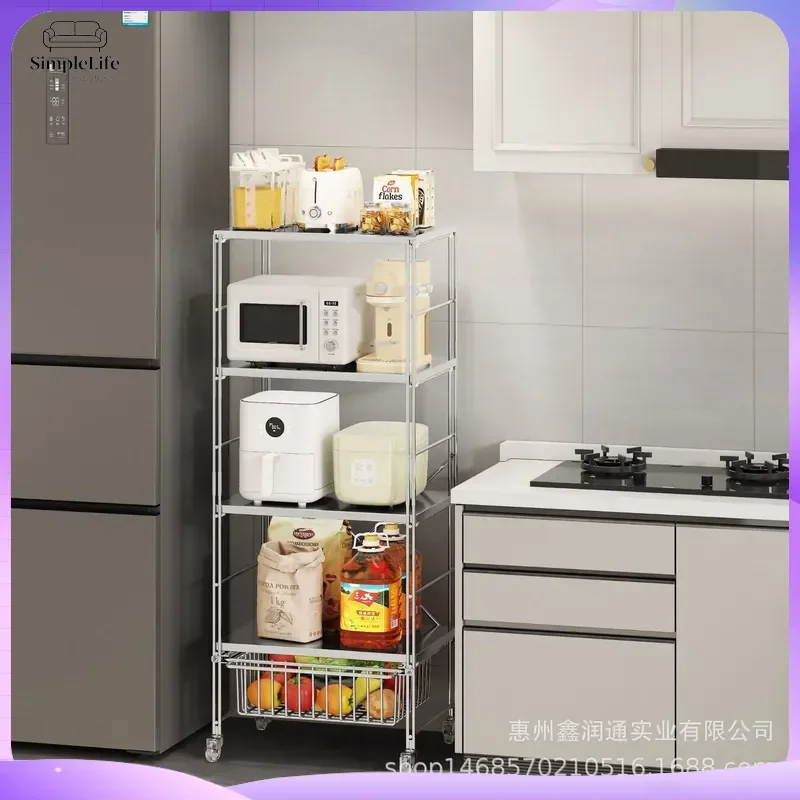 Stainless Steel Kitchen Cart with Wheels Rolling Storage Trolley for Cooking Utensils Spices Snacks Pantry Organizer