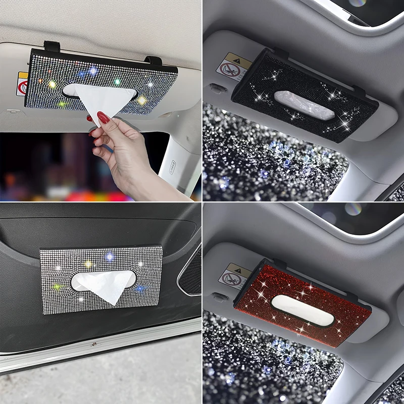 Shining rhinestone car sun visor tissue box hanging car tissue box car paper box women's car interior decoration