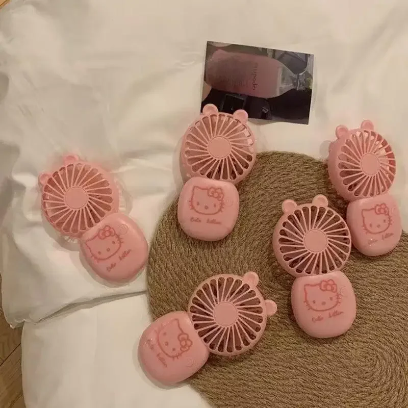 1 Set Anime Kawaii Cute KT Cat Portable Outdoor Usb Small Fan Cartoon HelloKitty Small Fan Handheld High-Value Fan