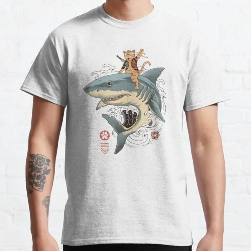 

0530 Catana Shark Gift for Shark Lover Short Sleeve t shirt Vintage Graphic Tee 100% cotton printed clothes All size Tops