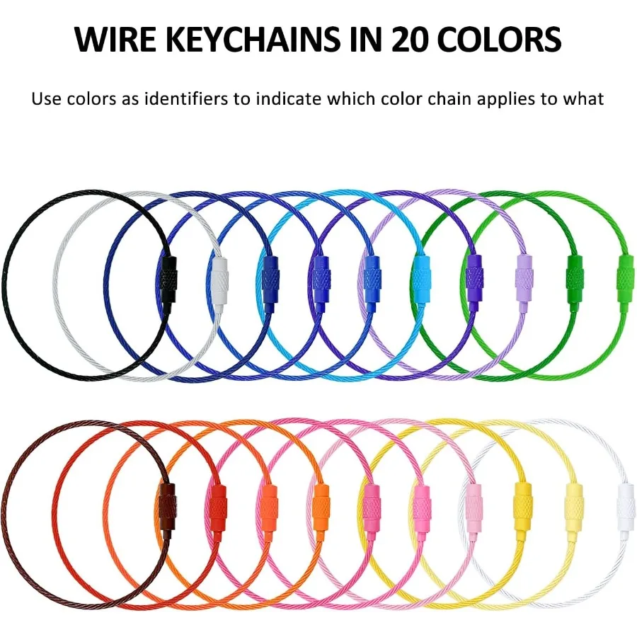60 قطعة سلاسل المفاتيح الأسلاك المعدنية 6 Ihes الملونة النايلون المغلفة الفولاذ المقاوم للصدأ سلك معدني سلاسل المفاتيح مع حلقات المفاتيح كابل #3